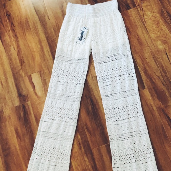 Monoreno Pants - Monoreno White Crochet Floral Lace Pants